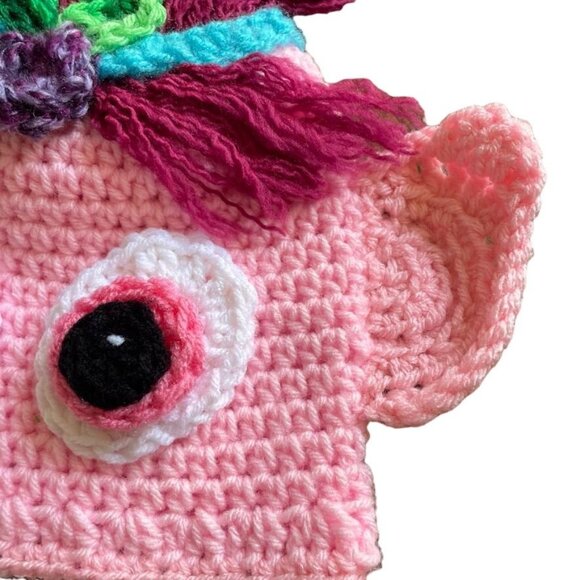 Fun Poppy Troll Handmade Medium Winter Knit Pink Hat u - Picture 4 of 5